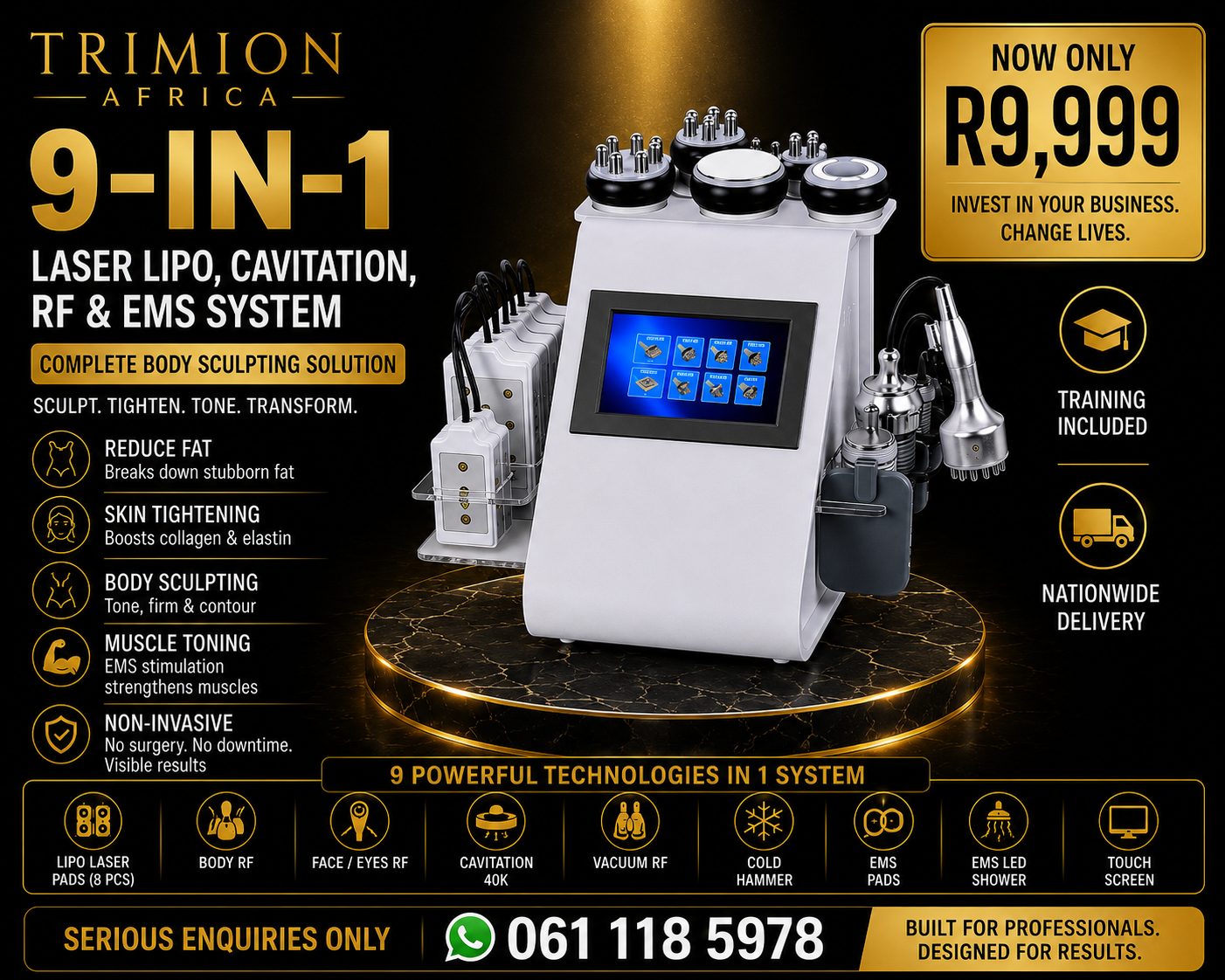 TRIMION AFRICA 9-IN-1 Laser Lipo Cavitation RF and EMS System